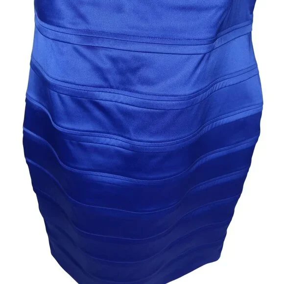 CALVIN KLEIN Sapphire Blue Satin Sleeveless Sheath Dress 16 Evening Cocktail - Picture 5 of 7